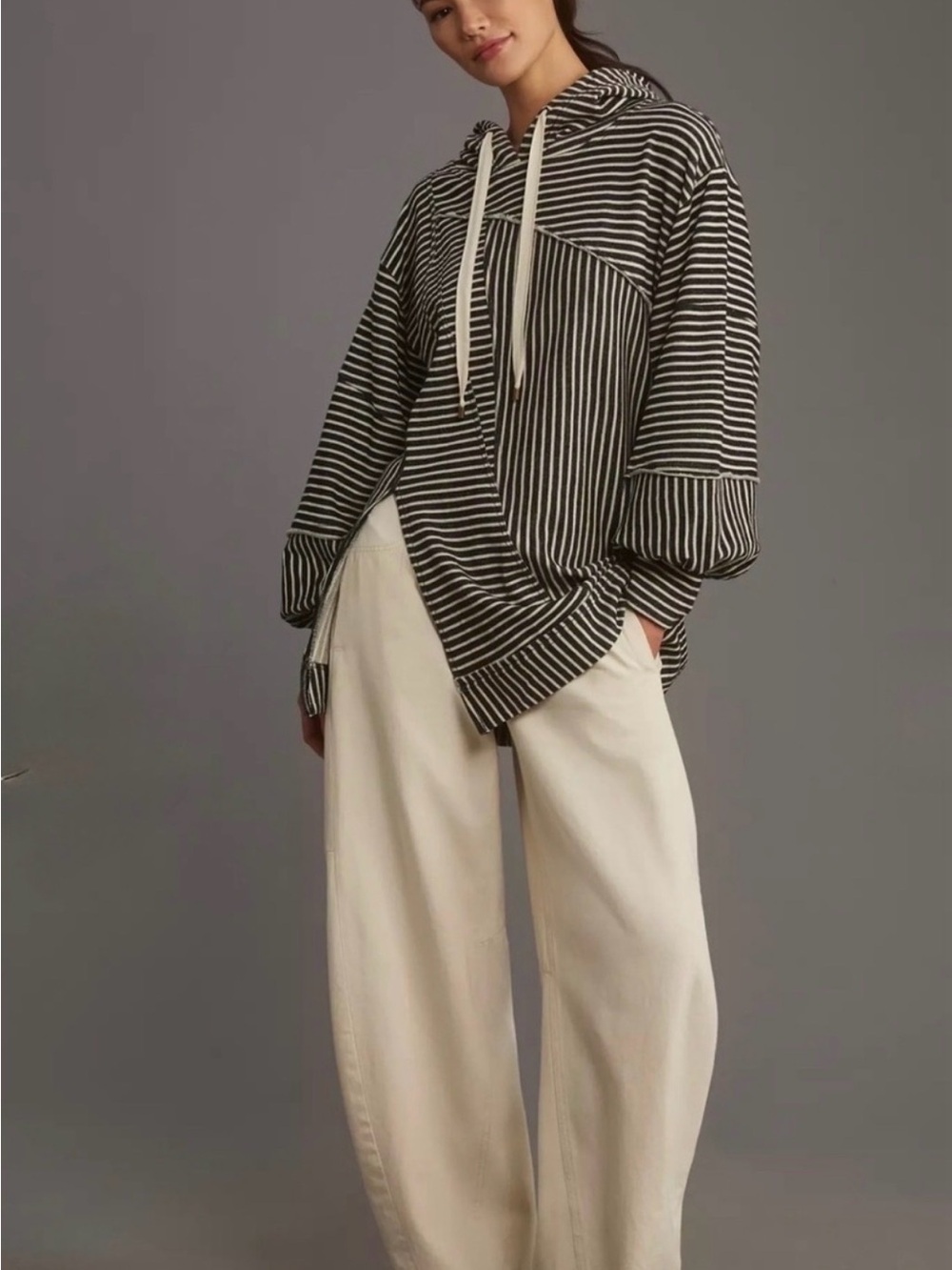 Pilcro Anthropologie Patchwork Black & Cream Striped Hoodie Sweatshirt